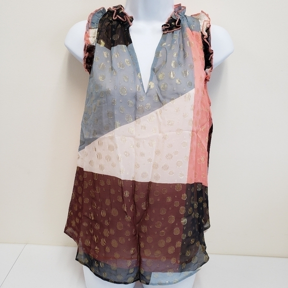 Maeve Anthropologie Sleeveless Ruffle Trim Fantasia Top Size 0 - Picture 1 of 7